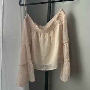Cream off the shoulder long sleeve top